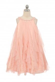 Blush Mesh Ruffle Dress with Pearl Beading Flower Girl Dress